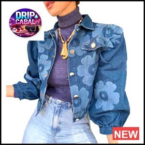 Women's Denim Jacket Floral Button Down Long Sleeve Lightweight Fall Coat